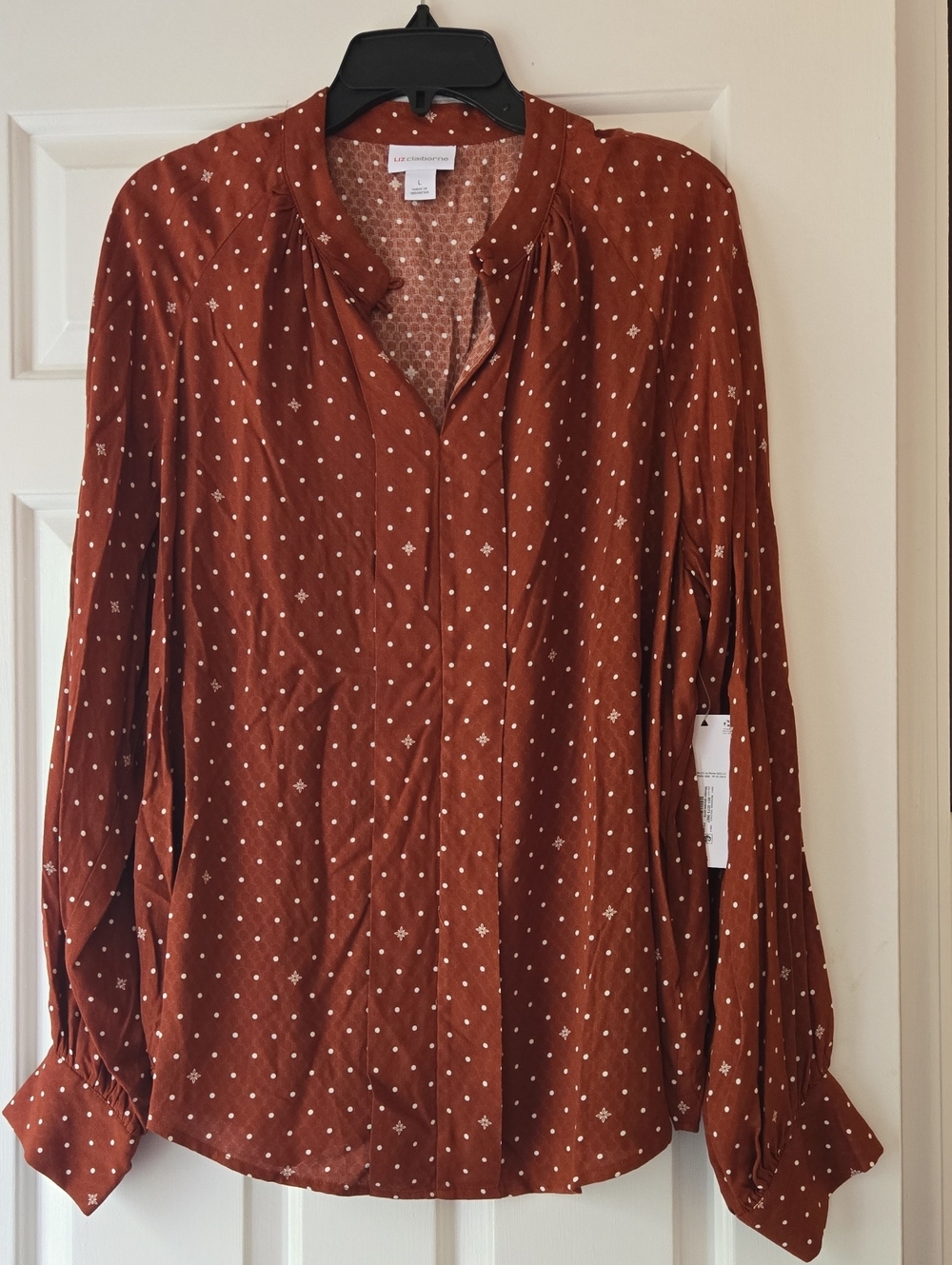 Liz Claiborne Women's Rust Brown Printed Blouse Size Large Long Sleeve Business - Picture 3 of 10